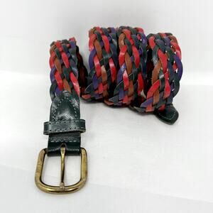 Womens Belt XL Leather Braided Burgundy Black Retro Vintage Y2K Western Country